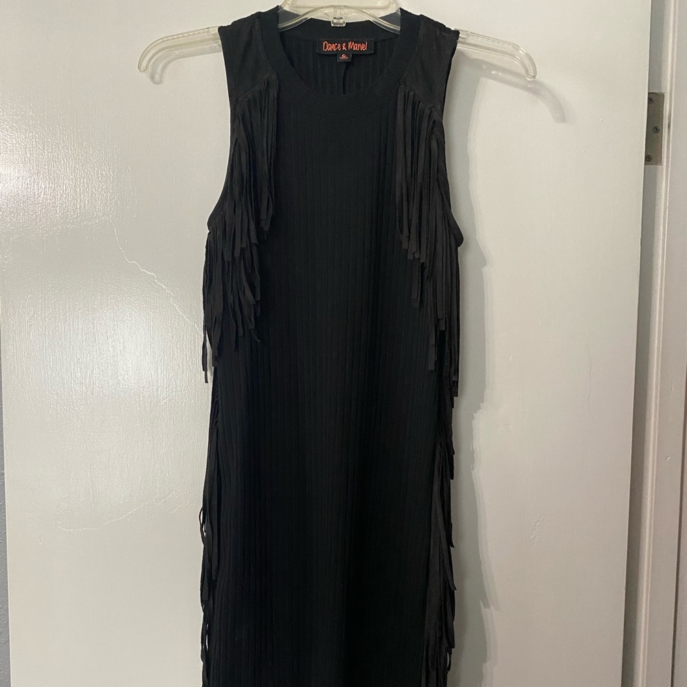 Black fringe mini dress. Size Small.